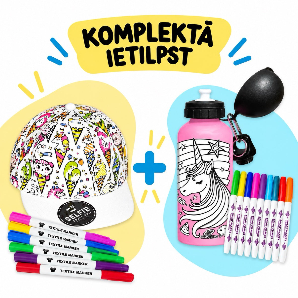 Komplekts vienradžu cepure un ūdens pudele