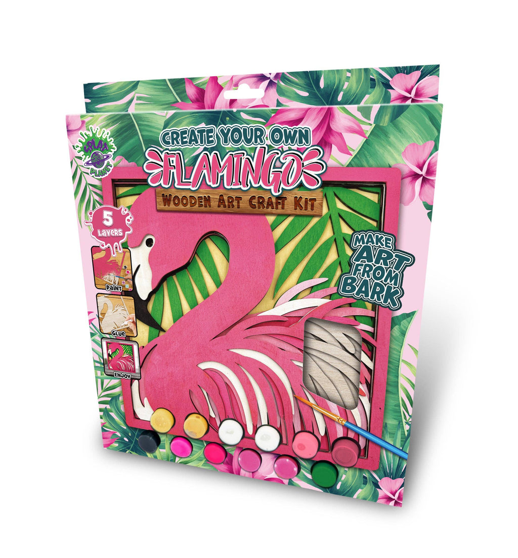 Radošais komplekts ar koka flamingo, krāsām un otiņām