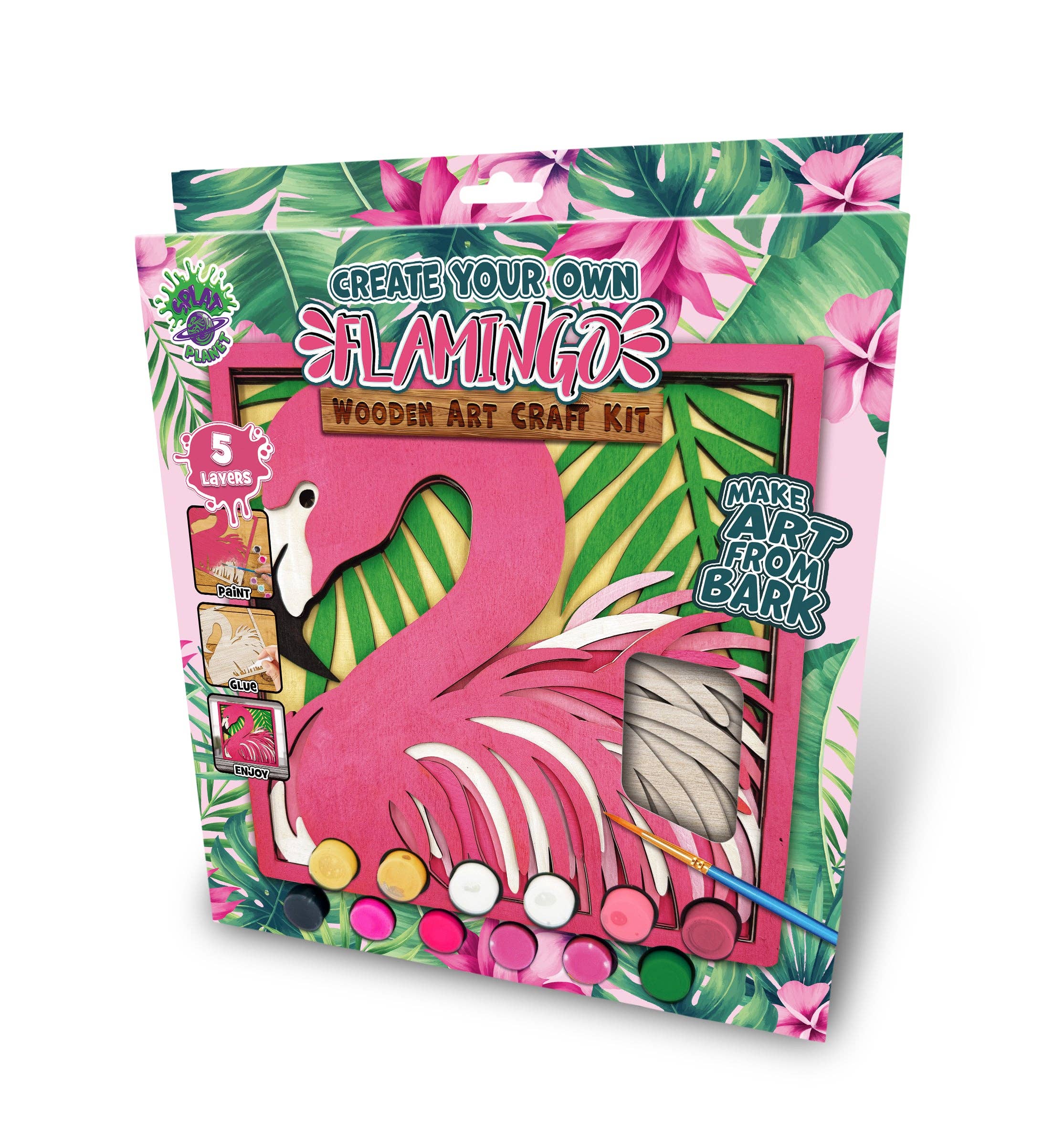 Radošais komplekts ar koka flamingo, krāsām un otiņām