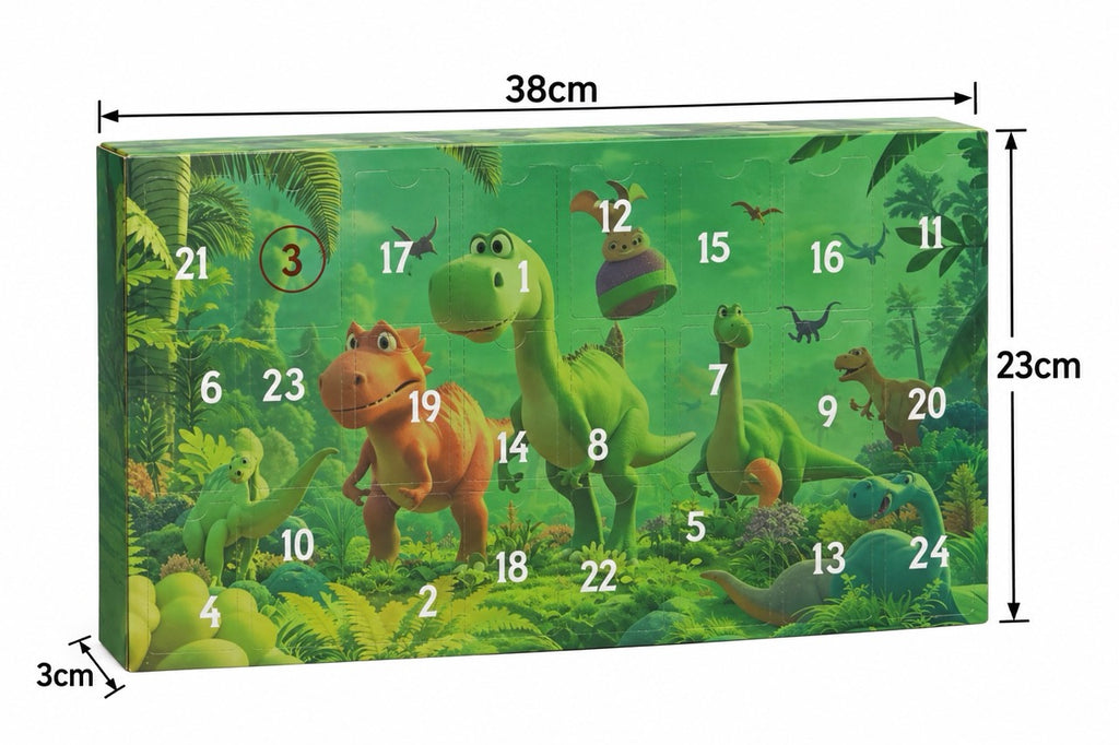 Krāsainas dinozauru figūriņas no Adventes kalendāra
