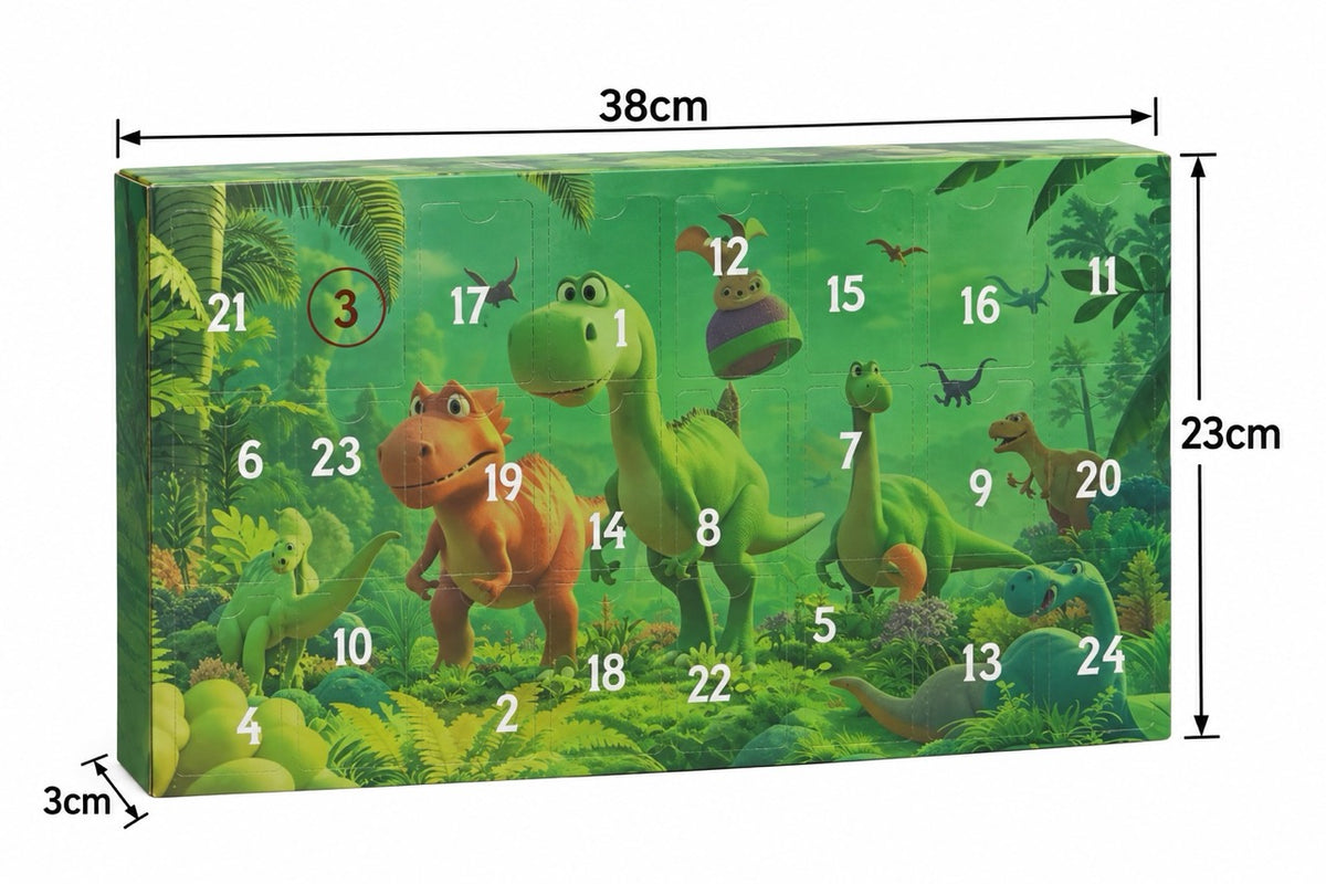 Krāsainas dinozauru figūriņas no Adventes kalendāra