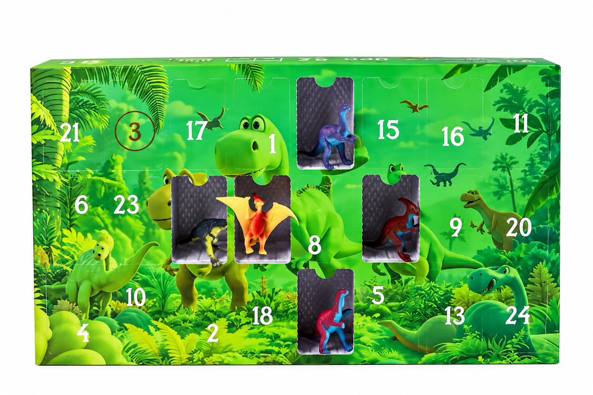 Dinozauru Adventes kalendārs ar numurētiem lodziņiem