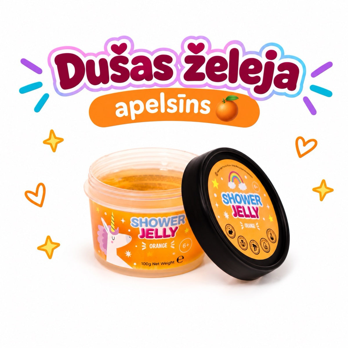 Vienradžu dušas želejas ogu, apelsīna, zemeņu un cukurvates aromātā