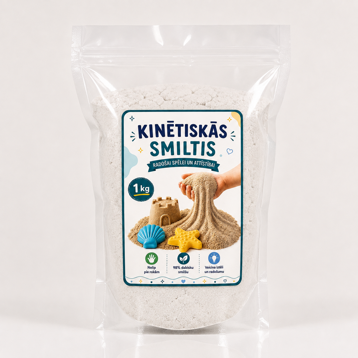 Baltas kinētiskās smiltis bērniem 1 kg iepakojumā