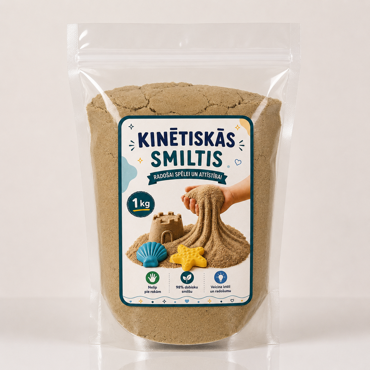 Bēšas kinētiskās smiltis bērniem 1 kg iepakojumā