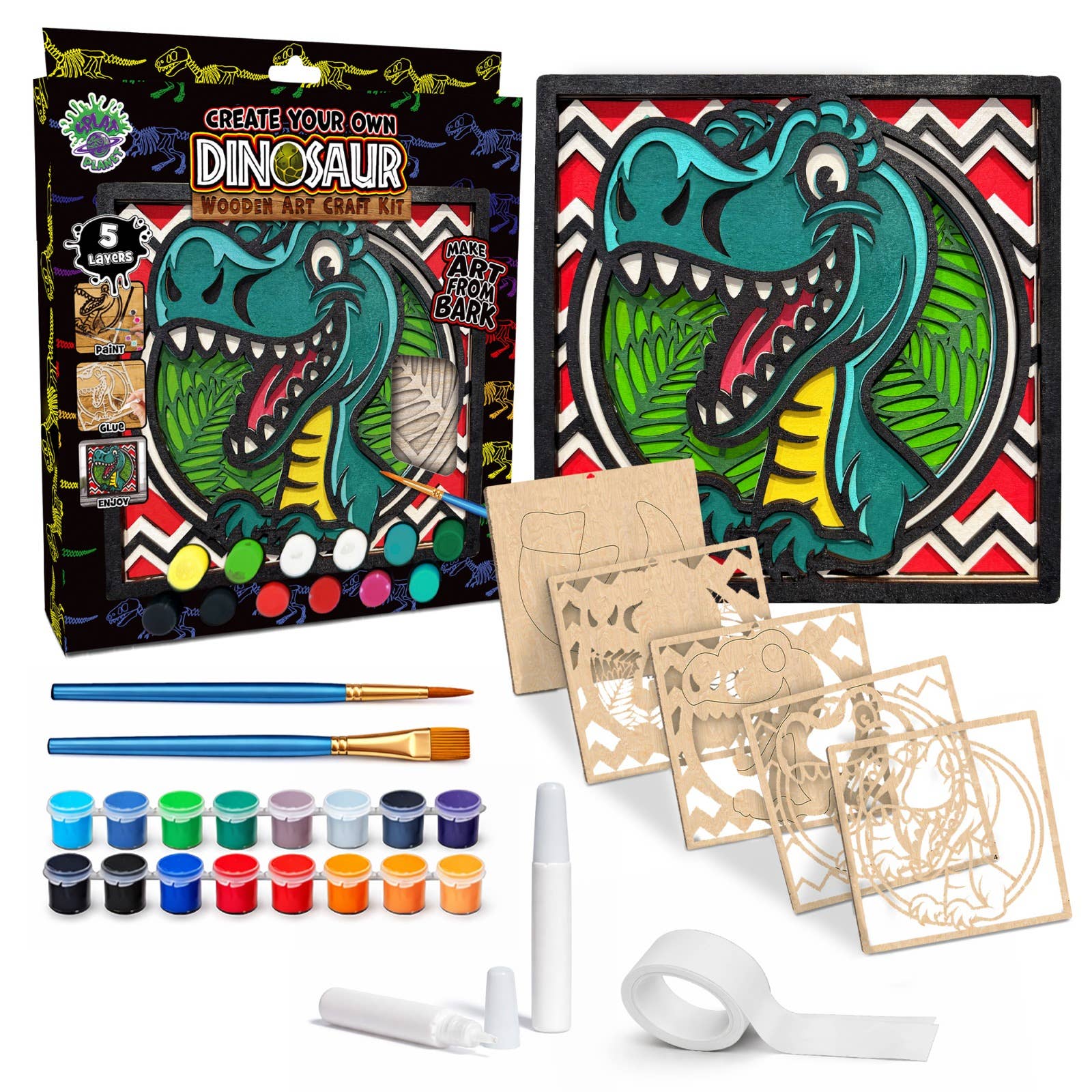 Izkrāsojams koka dinozaura komplekts bērniem un pieaugušajiem