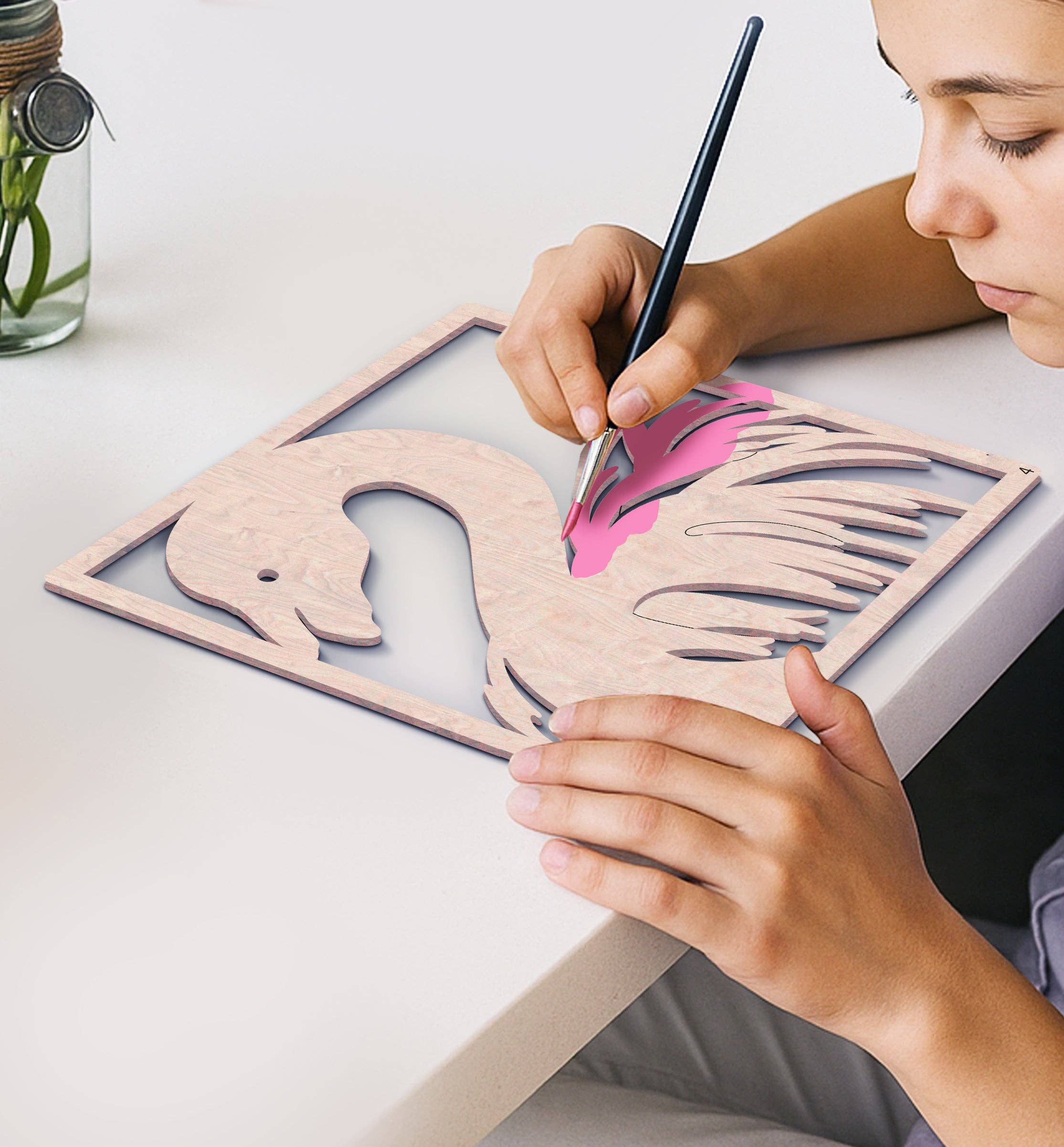 DIY koka gleznošanas komplekts ar flamingo motīvu