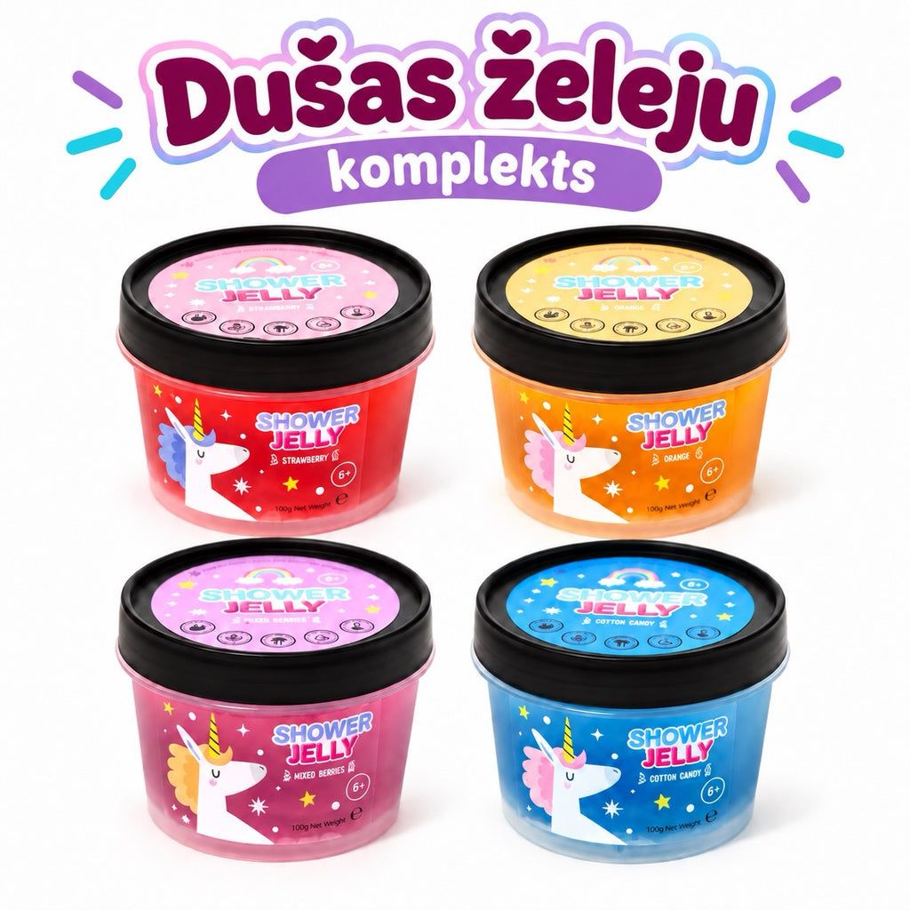 Vienradžu dušas želeju komplekts bērniem 4 gab.