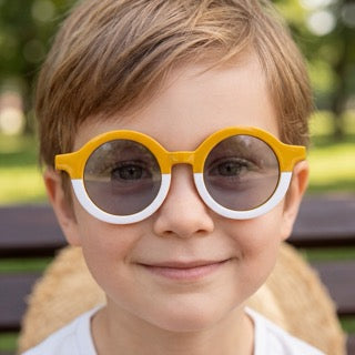 Bērnu saulesbrilles retro stilā|dzelteni baltas