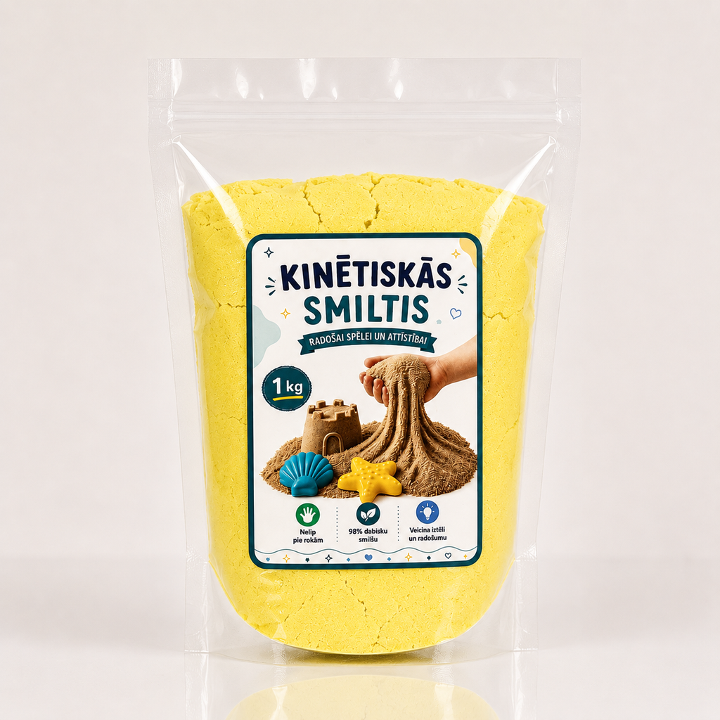 Dzeltenas kinētiskās smiltis bērniem 1 kg iepakojumā