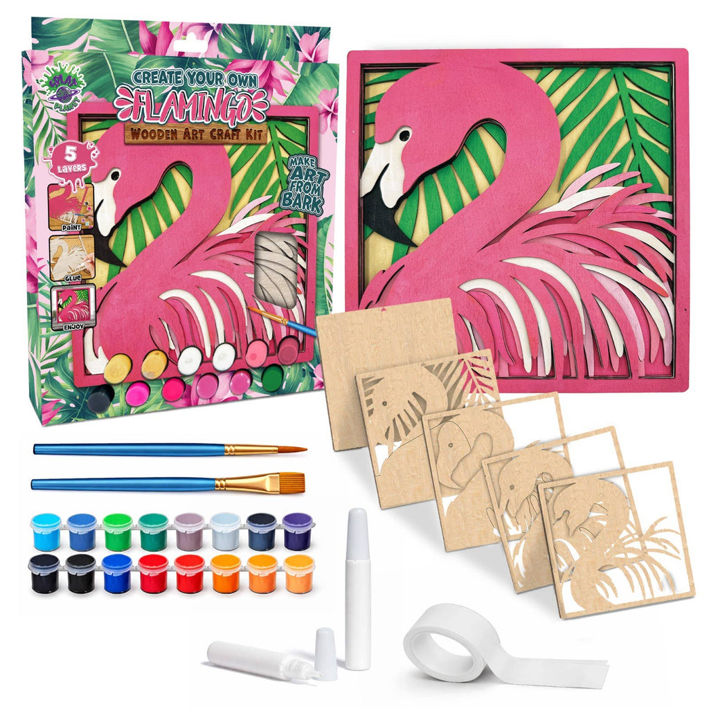 Izkrāsojams koka flamingo mākslas komplekts bērniem un pieaugušajiem