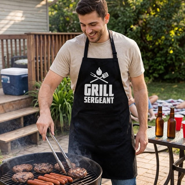 Melns kokvilnas priekšauts | Grill Sergeant dizains