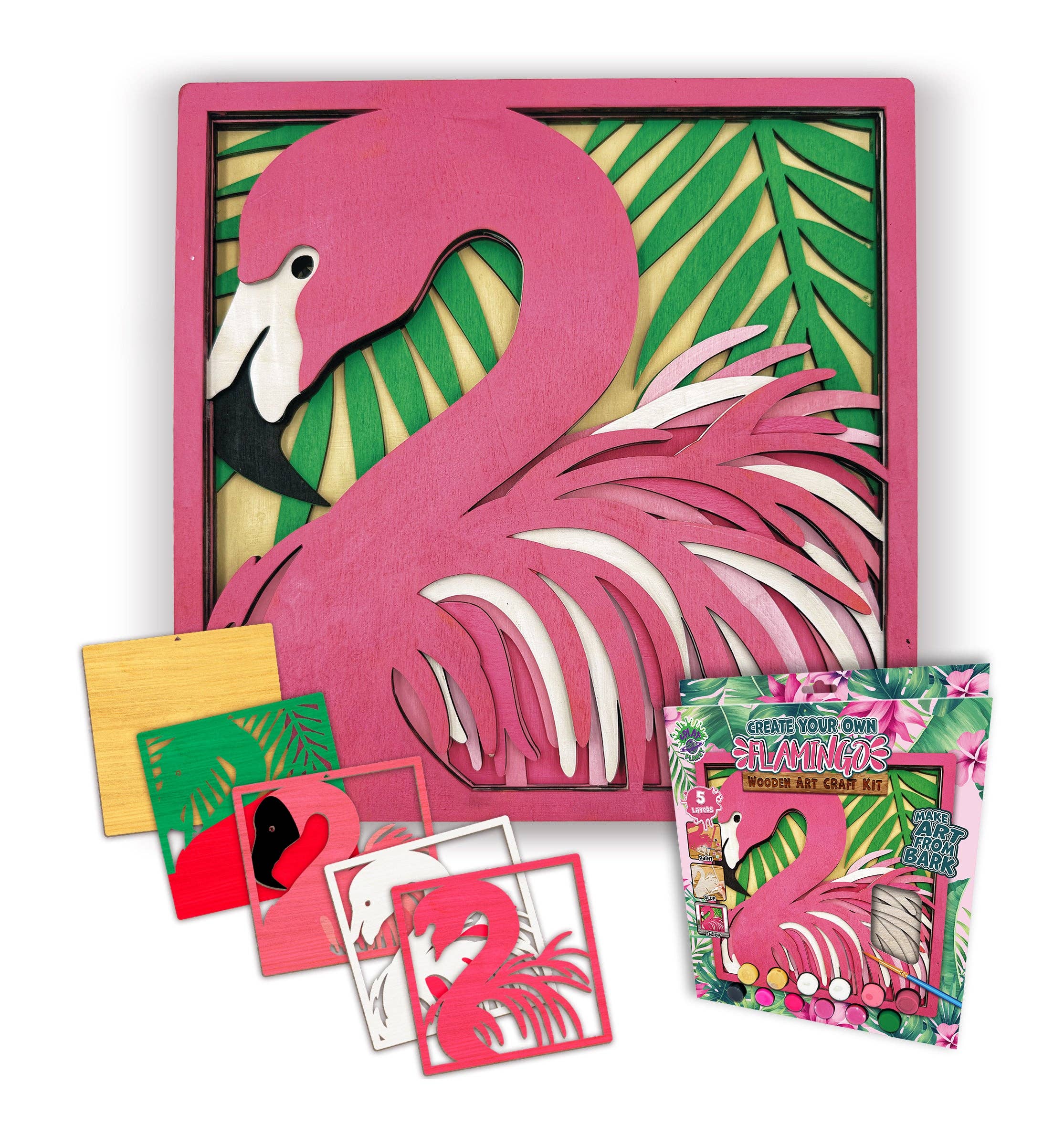 Koka 3D flamingo sienas dekors izkrāsošanai