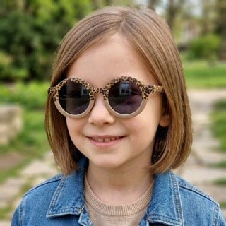Bērnu saulesbrilles retro stilā|leoparda raksta māla tonī