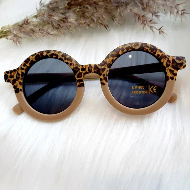 Bērnu saulesbrilles retro stilā|leoparda raksta māla tonī