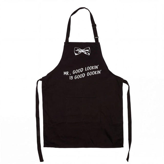 Melns kokvilnas priekšauts | Mr. Good Lookin' Is Good Cookin' dizains