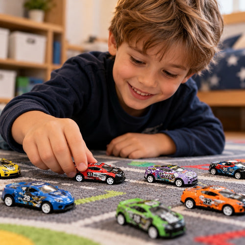 24 dažādas rotaļu mašīnas Sacīkšu auto Adventes kalendārā