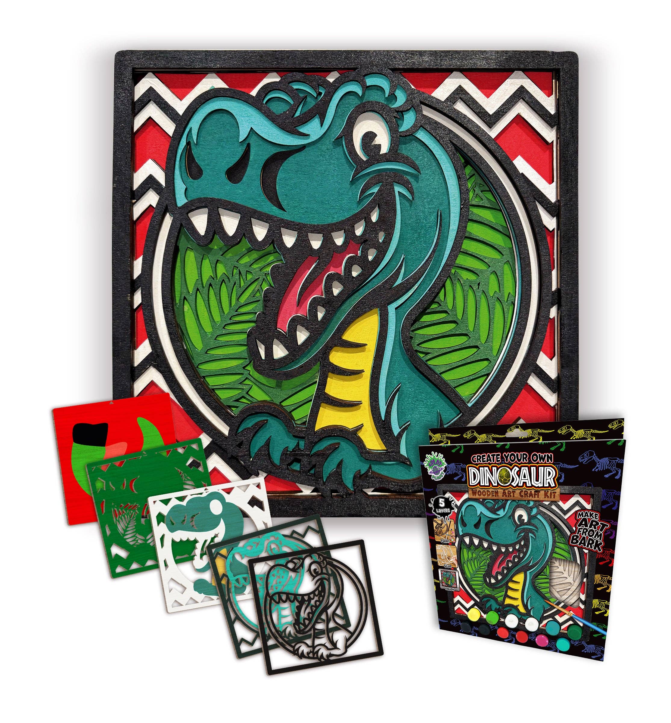 Radošais komplekts ar koka dinozauru, krāsām un otiņām