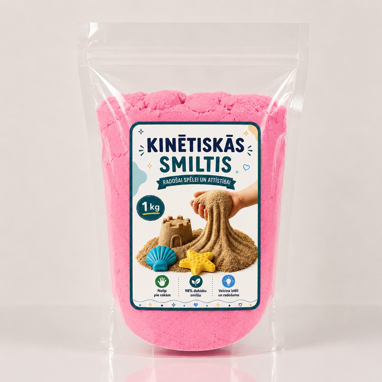 Rozā kinētiskās smiltis bērniem 1 kg iepakojumā