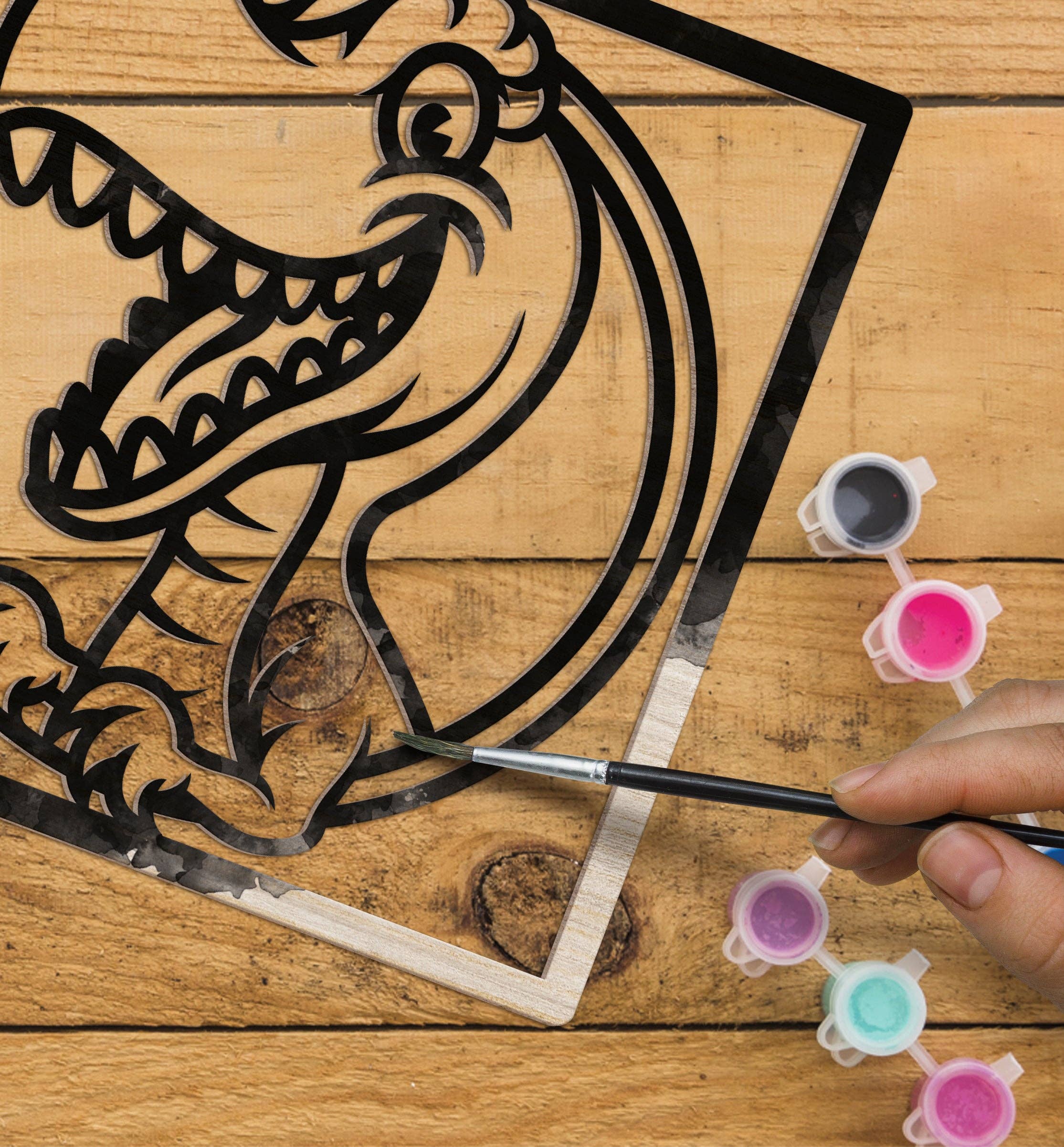 Koka 3D dinozaura sienas dekors izkrāsošanai