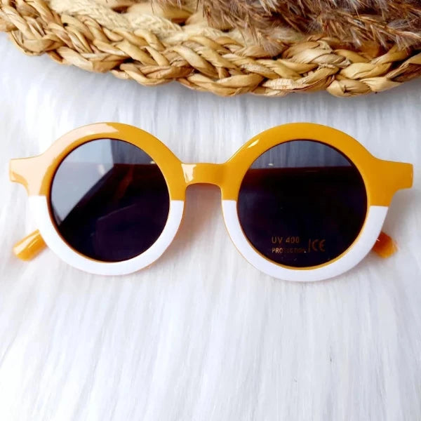 Bērnu saulesbrilles retro stilā|dzelteni baltas