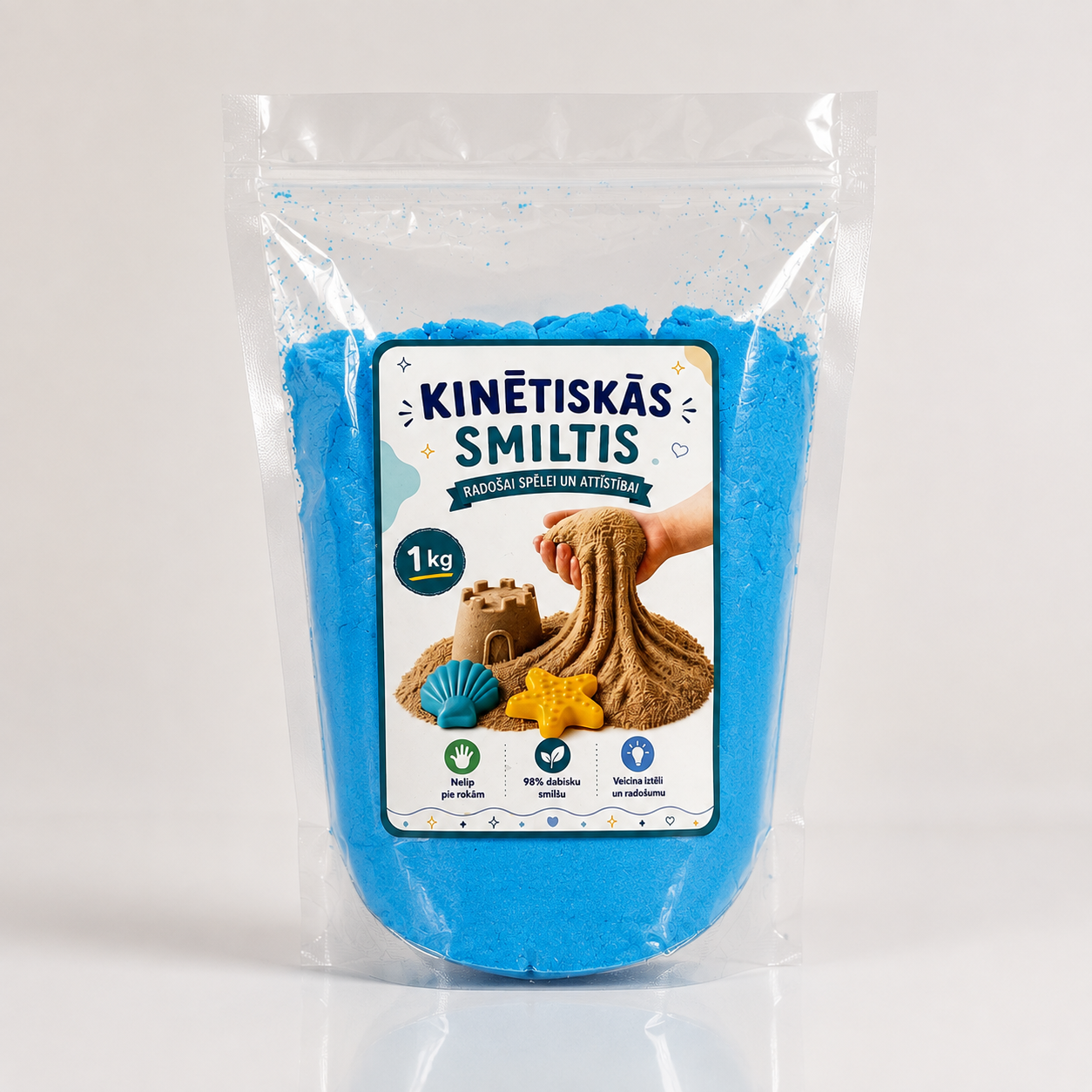 Zilas kinētiskās smiltis bērniem 1 kg iepakojumā